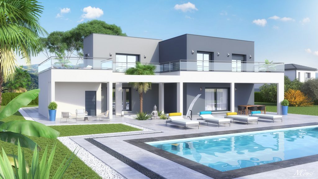 maison contemporaine DUBAI - version enduit anthracite