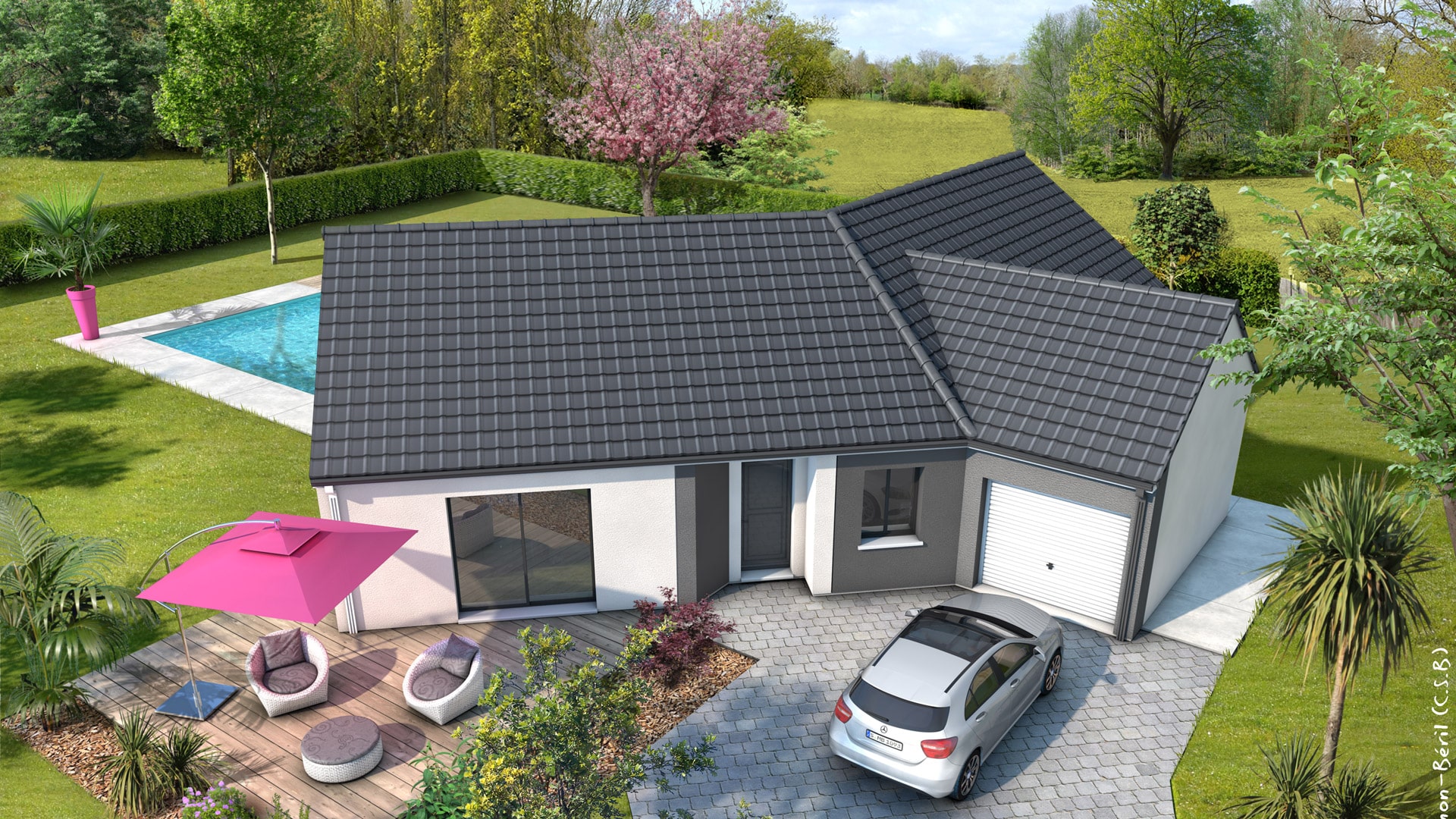 plan maison moderne Bleuet - tuiles anthracite