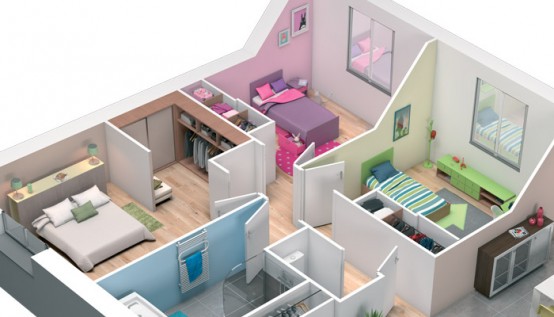 plan maison plain pied 3d