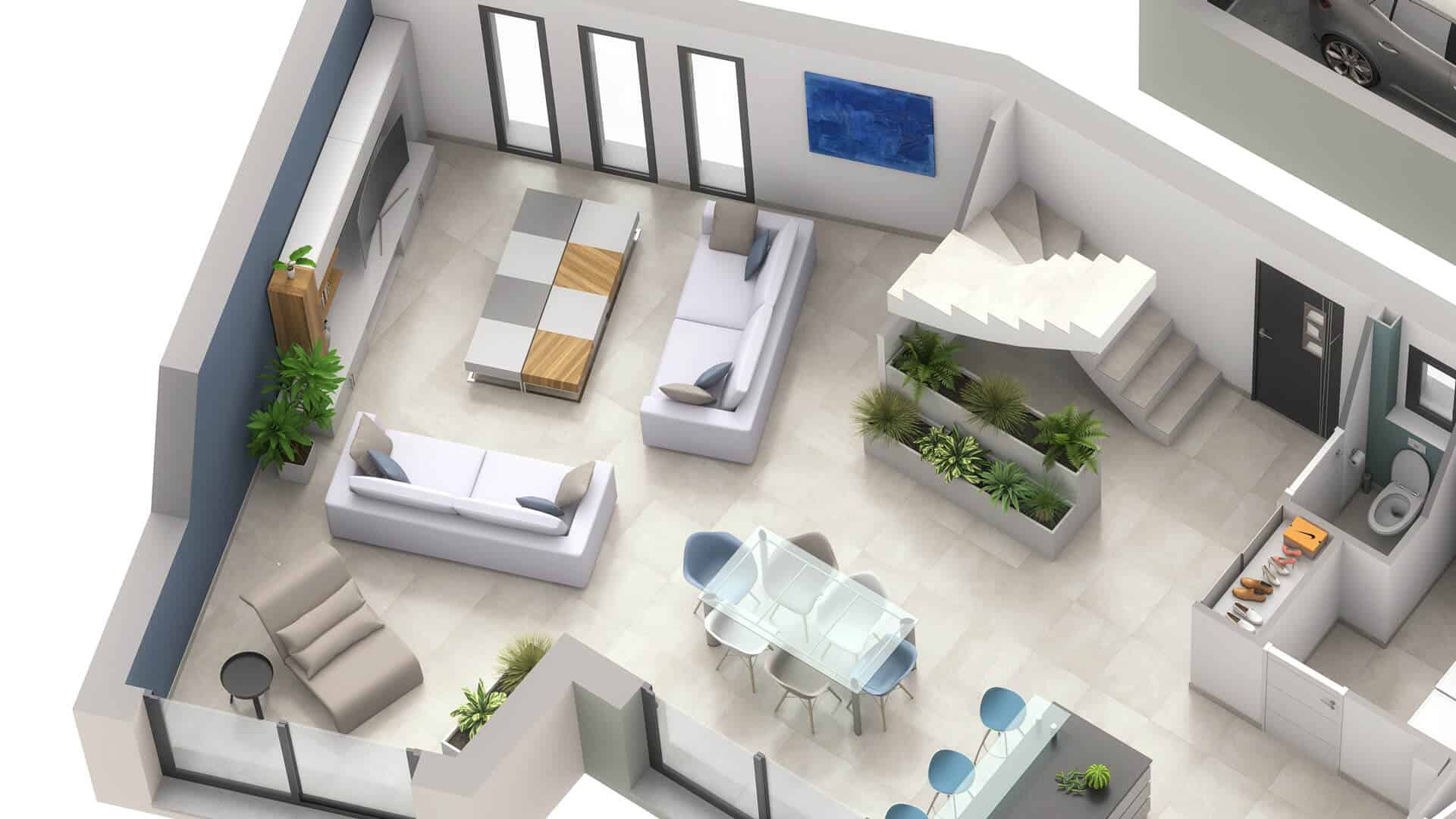 plan maison moderne LUMIO - zoom espace de vie